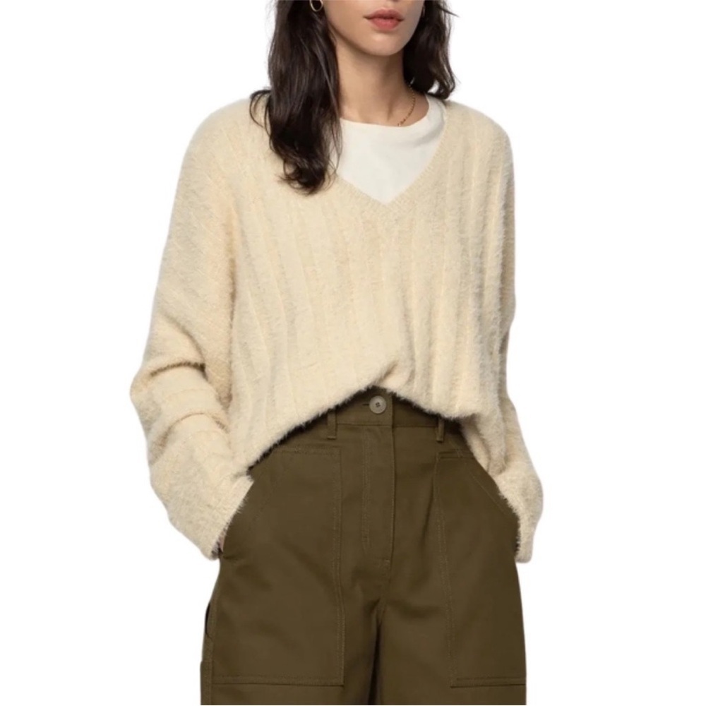 Oak + Fort Oversized Textured V-Neck Ribbed Sweater Sz XS